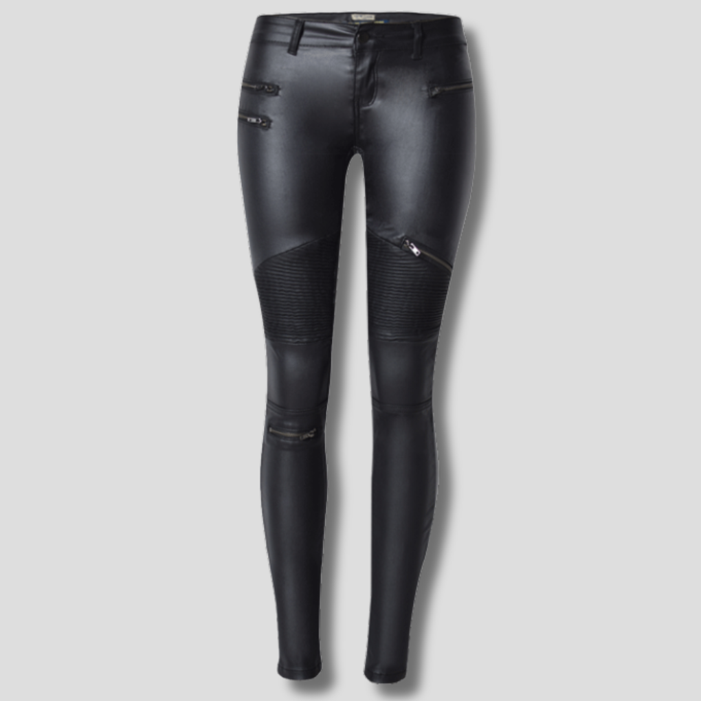 Women's Slim Fit Faux Leather Pants - VibreMode