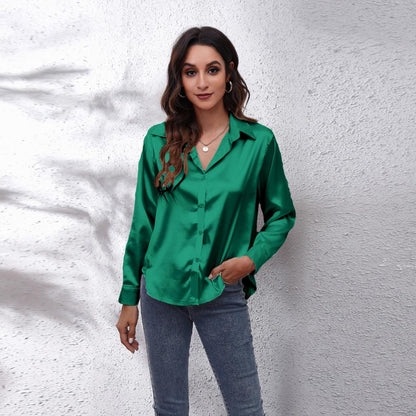 Relaxed Fit Women's Satin Office Blouses