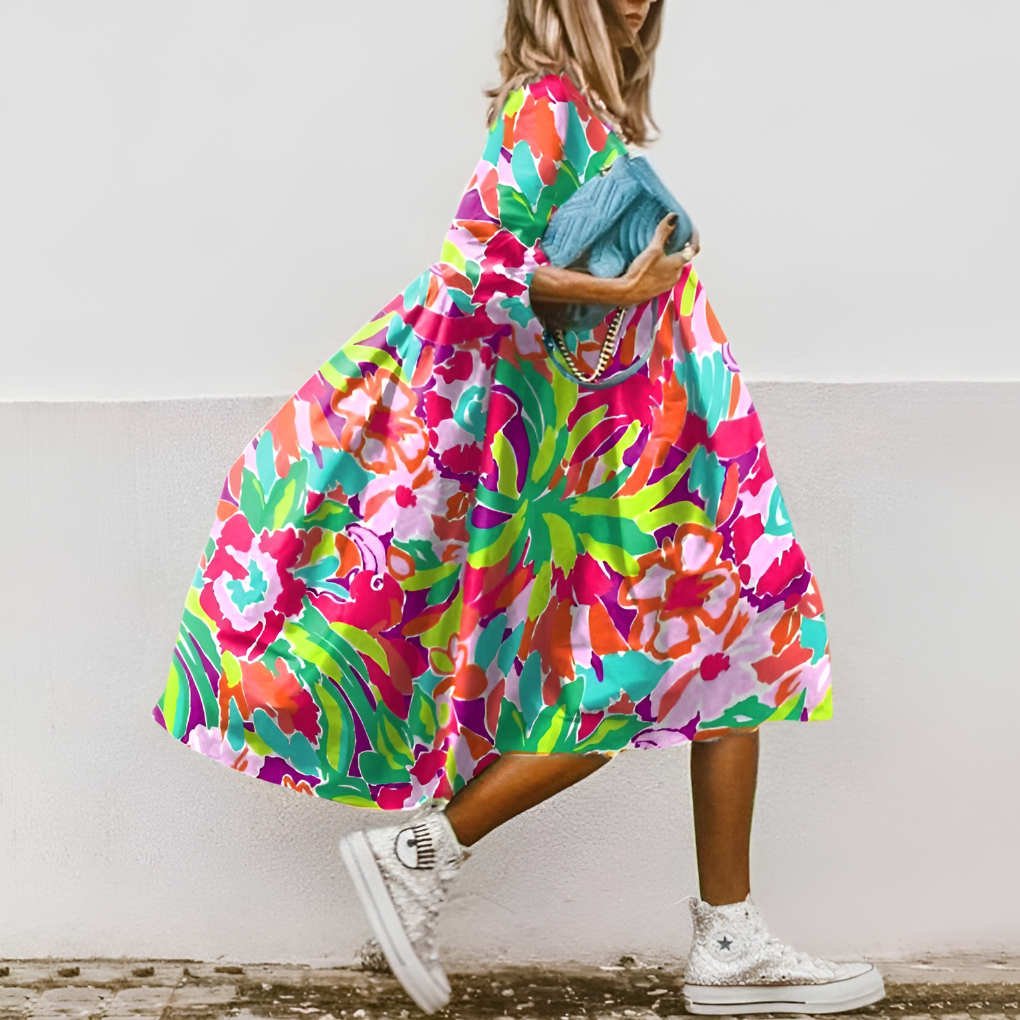 Women's Midi Shirt Dress Floral Print Oversized