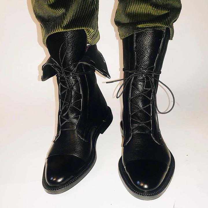 Women's Mid-Calf Lace-Up Boots Low Heel Black