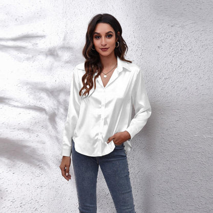 Relaxed Fit Women's Satin Office Blouses