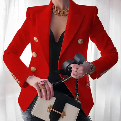 Elegant Double Breasted Ladies Gold Button Blazer