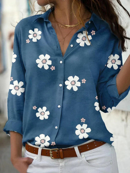 Elegant Ladies Floral Long Sleeve Blouse Top