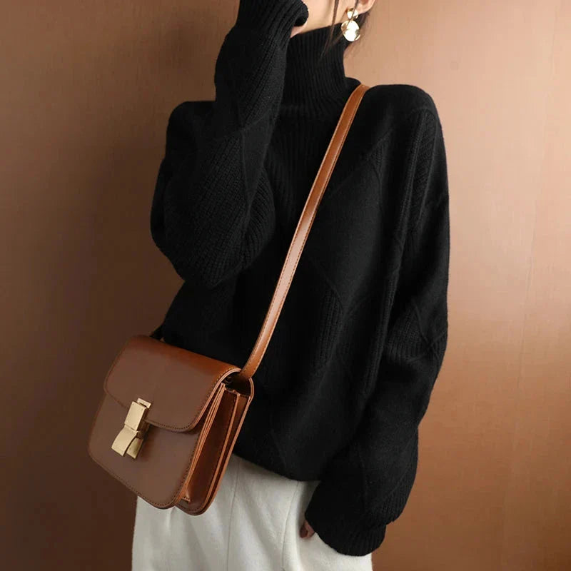 Women's Textured Knit Turtleneck Sweater - VibreMode