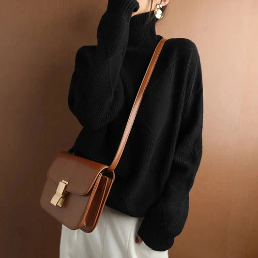 Women's Textured Knit Turtleneck Sweater - VibreMode