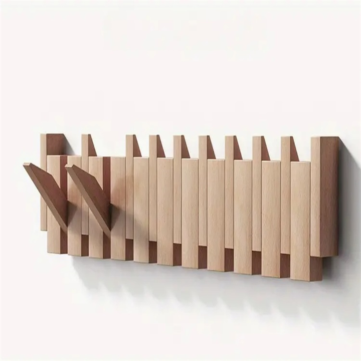 Wooden Wall Coat Rack With Folding Hooks