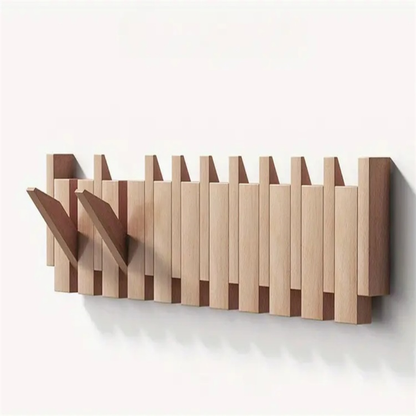 Wooden Wall Coat Rack With Folding Hooks