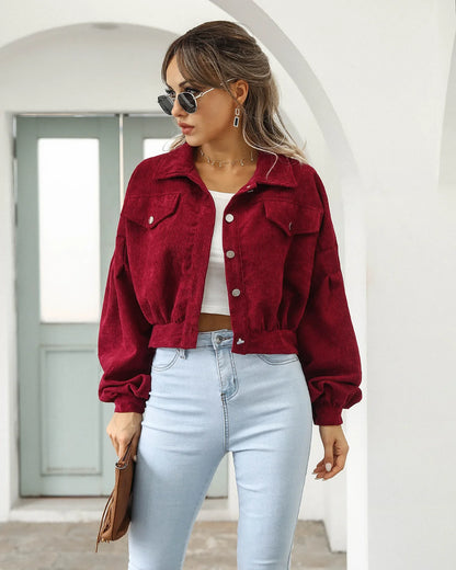 Calvi Women's Corduroy Blend Cropped Jacket - VibreMode