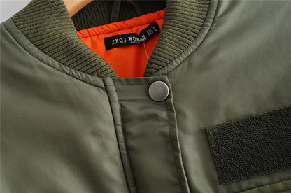 Women's Utility Bomber Jacket Cotton Patch Pockets Zip Sleeves