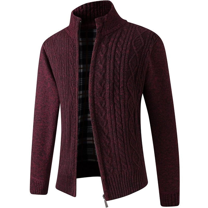 Men's Knitted Sweater Zipper Front Warm Beige