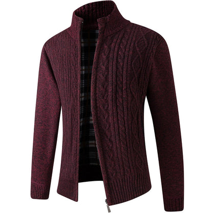 Men's Knitted Sweater Zipper Warm Gray