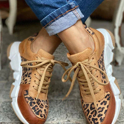 Trendy Leopard Lace Up Sneakers for Women