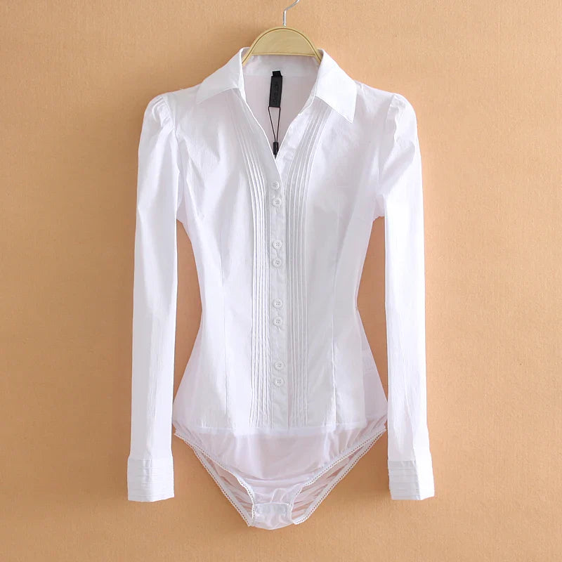 Women's Button Down Bodysuit Shirt - VibreMode