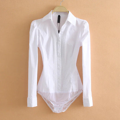 Women's Button Down Bodysuit Shirt - VibreMode