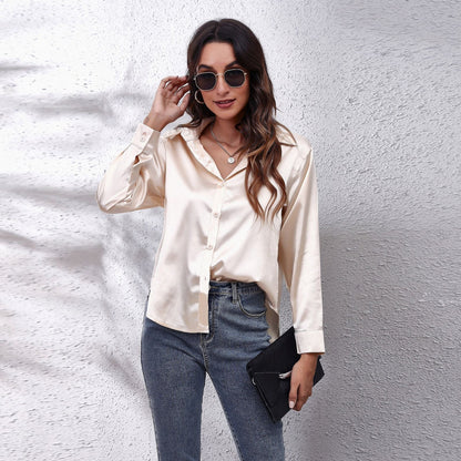 Relaxed Fit Women's Satin Office Blouses