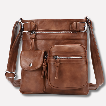 Women's Leather Shoulder Bag Multi Pocket - VibreMode