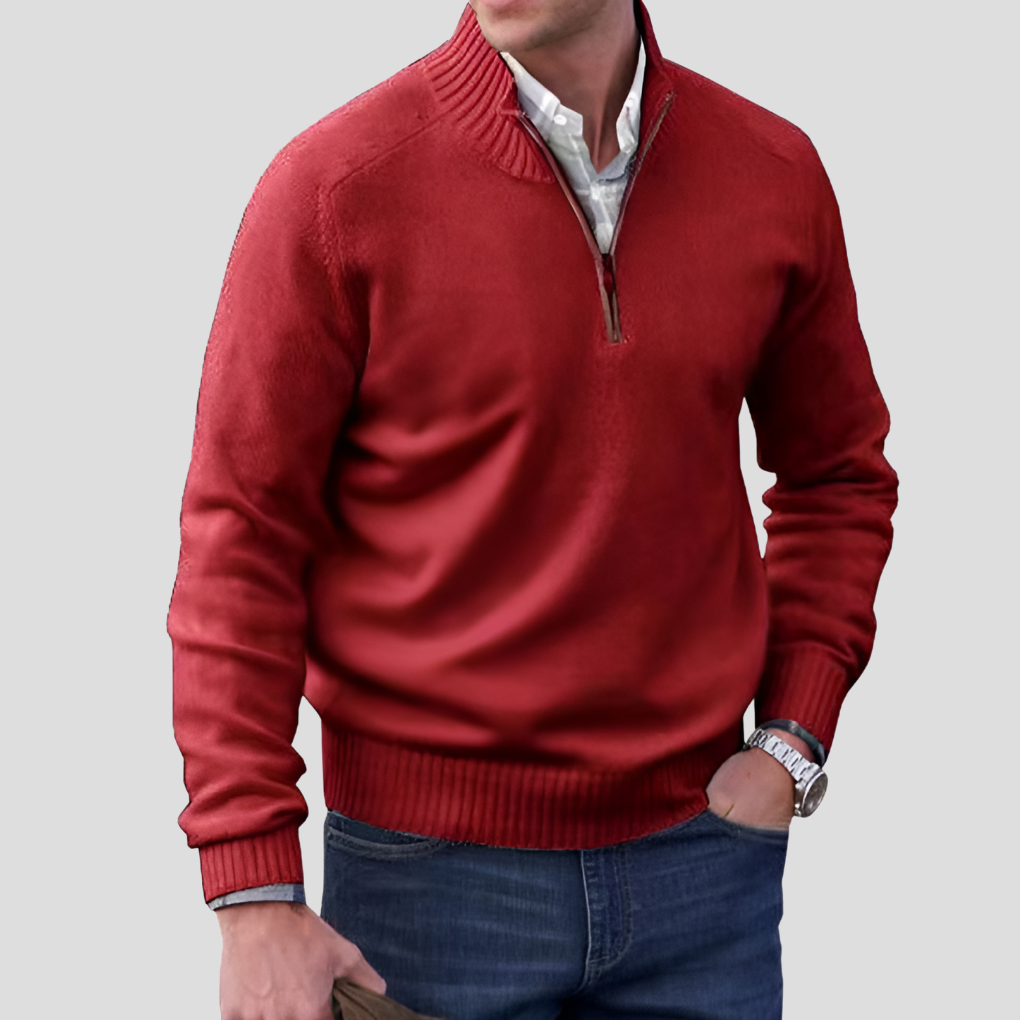 Men's Cotton Zipper Collar Pullover Sweater