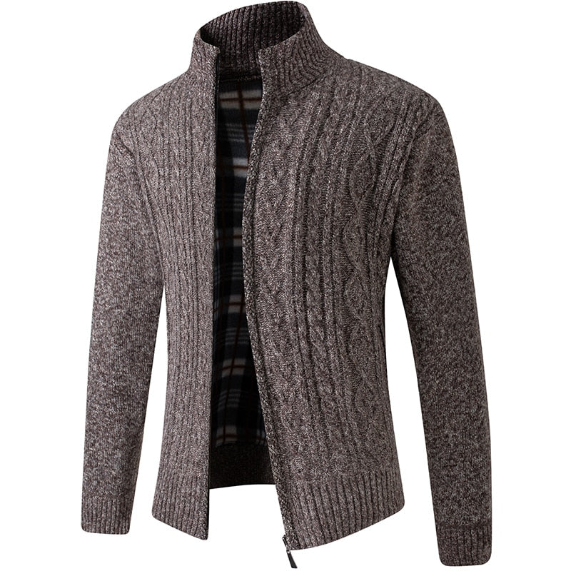 Men's Knitted Sweater Zipper Warm Gray