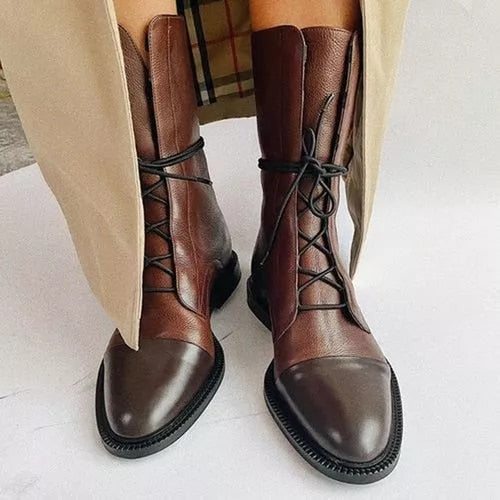 Elegant Low Heel Leather Ankle Boots