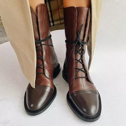 Women's Mid-Calf Lace-Up Boots Low Heel Black