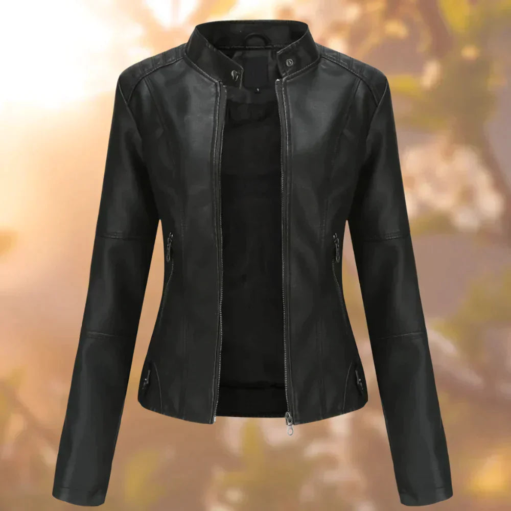 Women's Slim Fit Biker Leather Jacket - VibreMode
