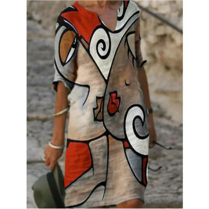 Elegant Floral V Neck Summer Dress