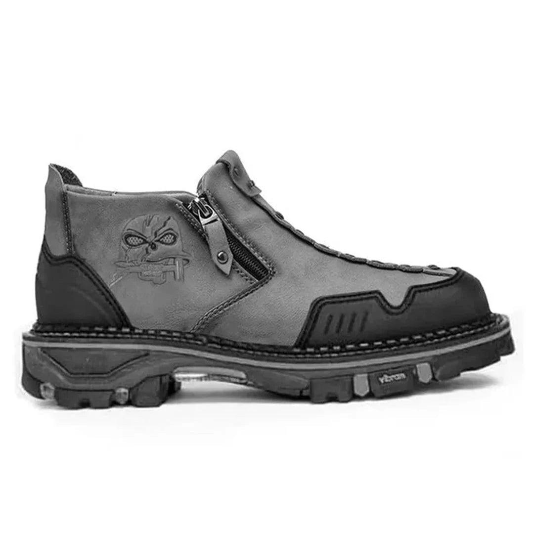 Men's Ankle Boots Skull Accent Bold Black - VibreMode