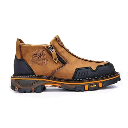 Men's Ankle Boots Skull Accent Bold Black Leather