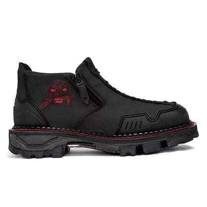Men's Ankle Boots Skull Accent Bold Black Leather