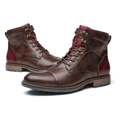 Men's Ankle Boots Lace-Up Cap Toe Brown Leather