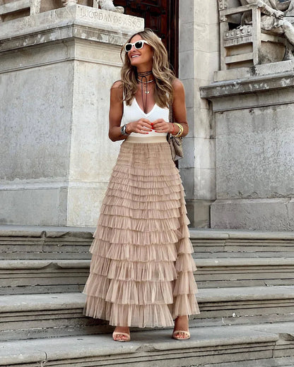 Women's Tulle Maxi Skirt Elastic Waistband - VibreMode