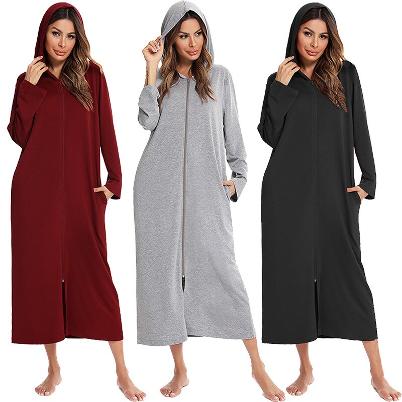 Women's Hooded Zip Up Nightdress - VibreMode