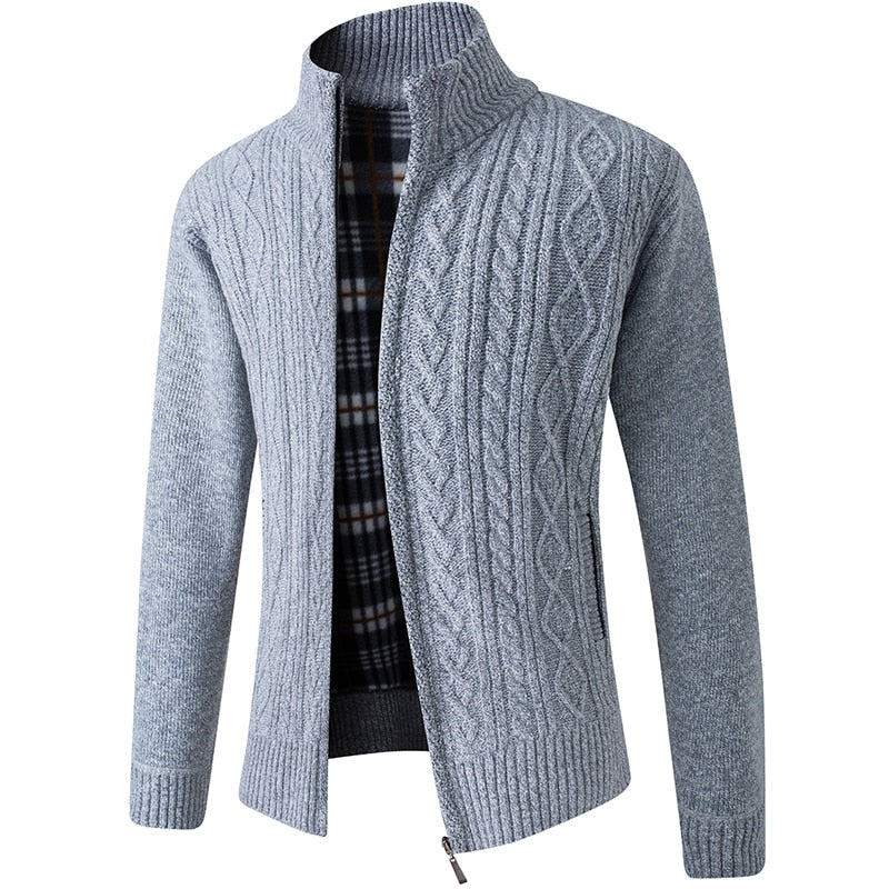 Men's Knitted Sweater Zipper Front Warm Beige