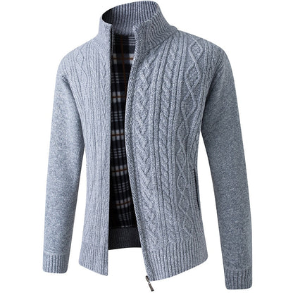 Men's Knitted Sweater Zipper Front Warm Beige