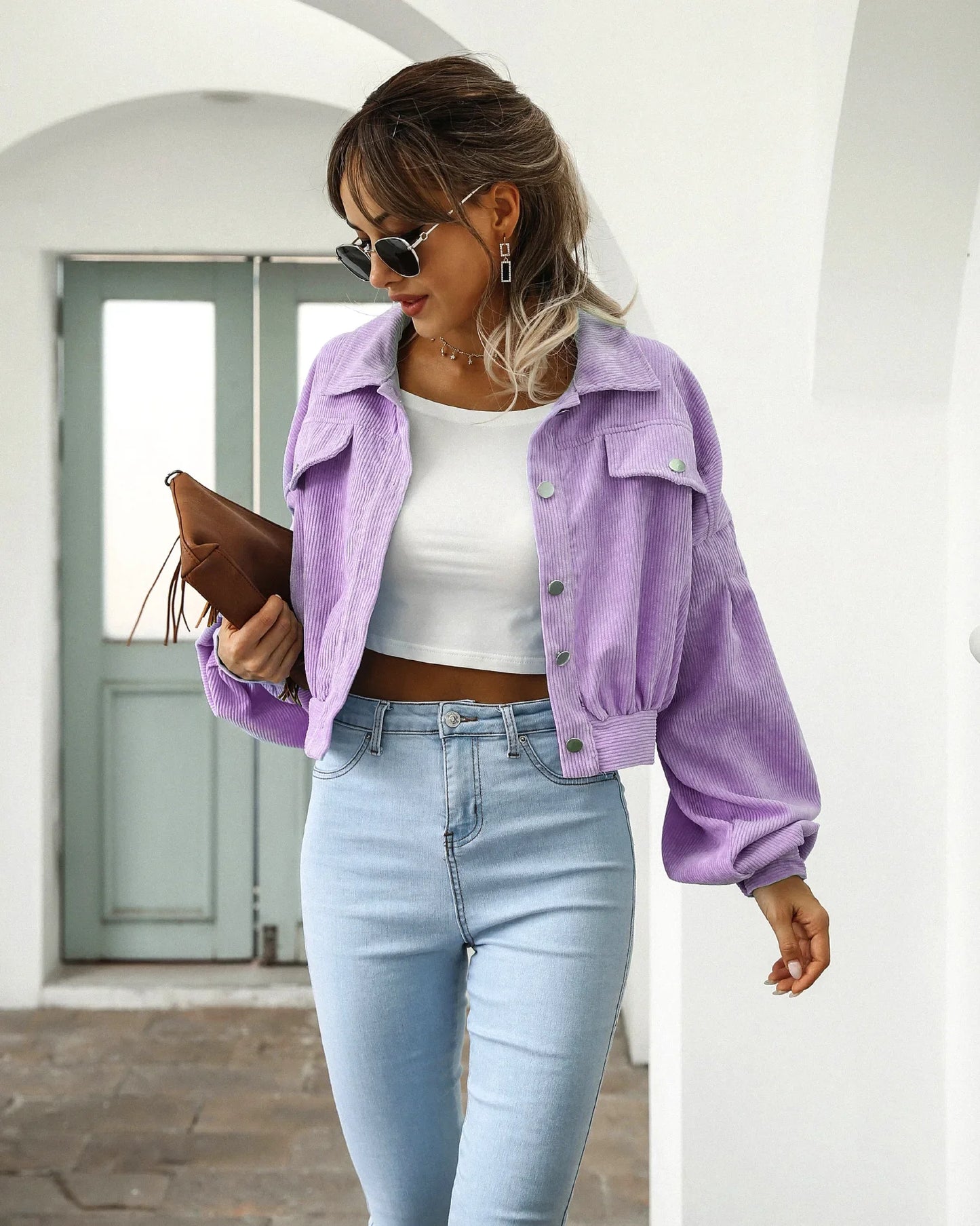 Calvi Women's Corduroy Blend Cropped Jacket