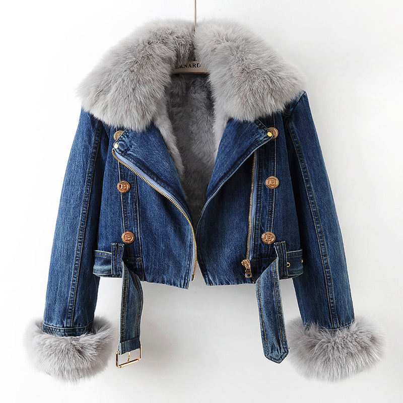 Valenti Women's Fox Fur Lined Denim Coat - VibreMode