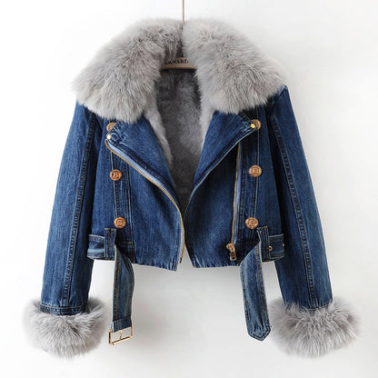 Valenti Women's Fox Fur Lined Denim Coat - VibreMode