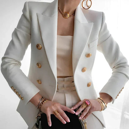 Elegant Double Breasted Ladies Gold Button Blazer