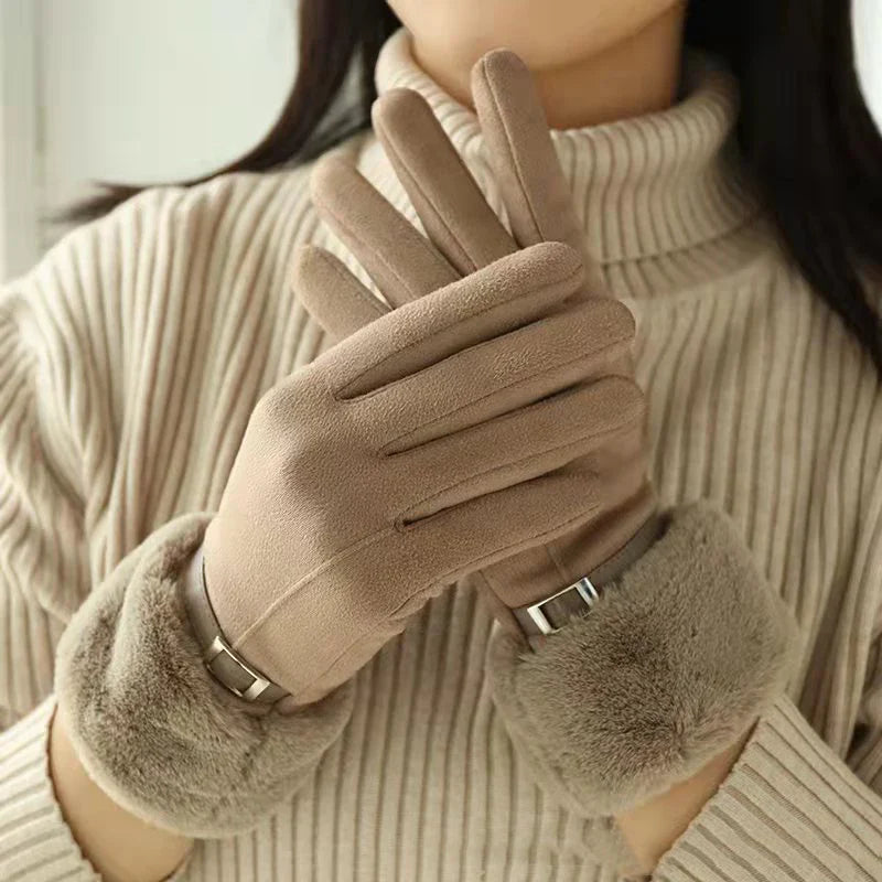 Selvano Women's Faux Suede Plush Gloves