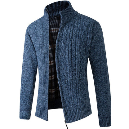 Men's Knitted Sweater Zipper Front Warm Beige