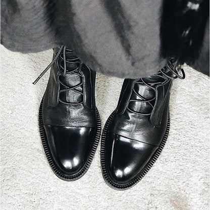 Women's Mid-Calf Lace-Up Boots Low Heel Black