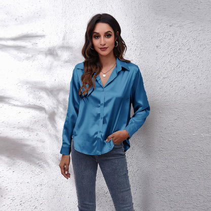 Comfortable Women's Relaxed Fit Satin Blouses - VibreMode