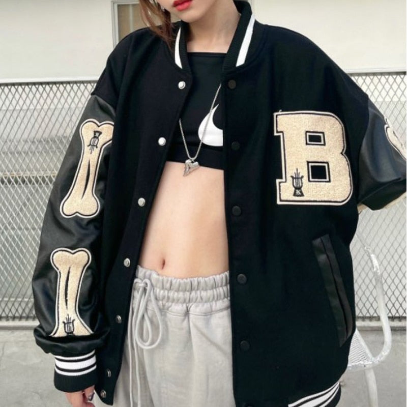 Women's Graphic Bomber Jacket Bone Sleeve Design