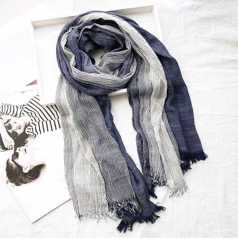 Cotton Linen Blend Scarf Lightweight Neutral - VibreMode