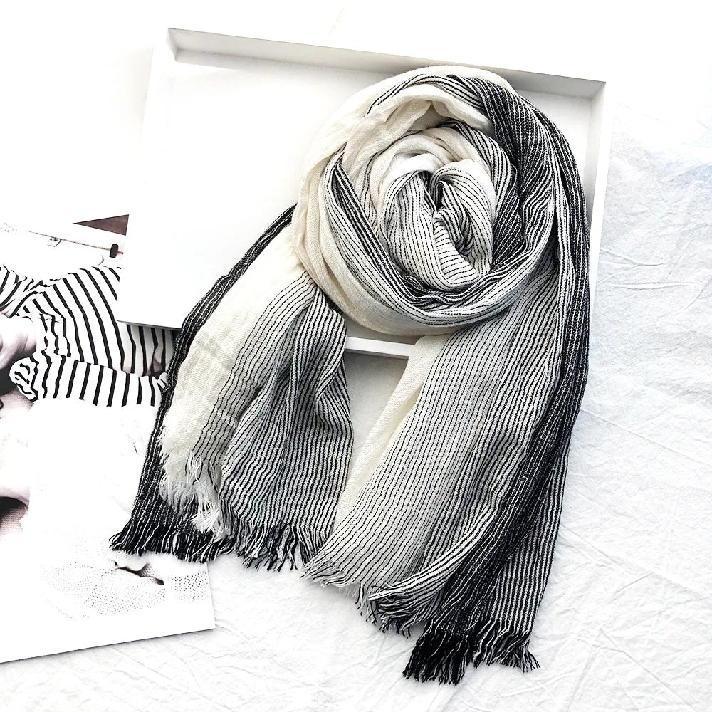 Heritage Stripe Cotton-Linen Blend Scarf: Lightweight, Versatile, All-Season Style