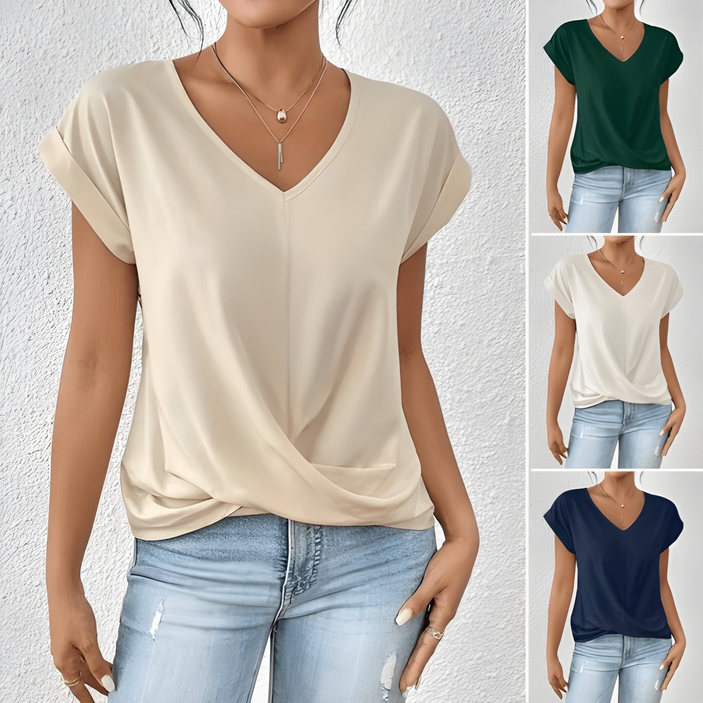 Chic V Neck Twist Front Ladies Summer Tee