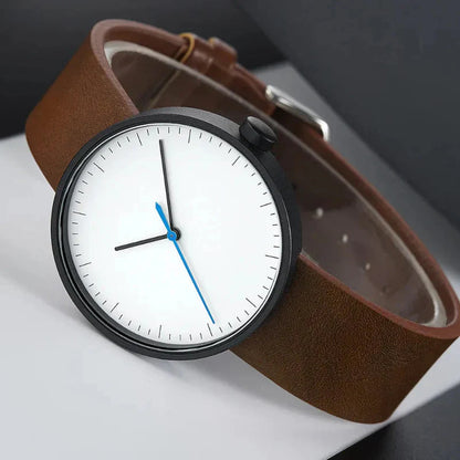 Men's Round Leather Wristwatch Timeless Design - VibreMode