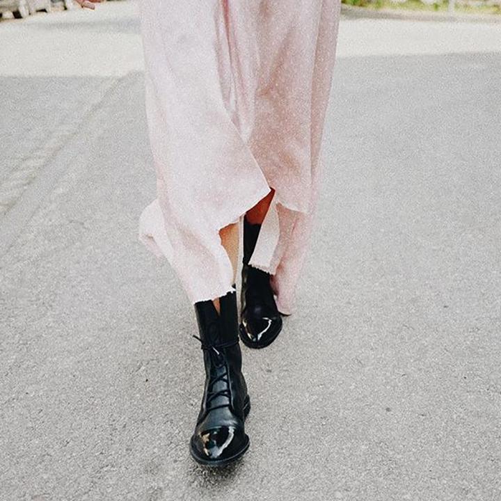 Women's Mid-Calf Lace-Up Boots Low Heel Black