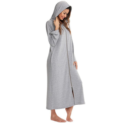 Women's Hooded Fleece Nightdress Zip-Up