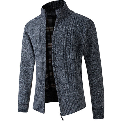 Men's Knitted Sweater Zipper Warm Gray